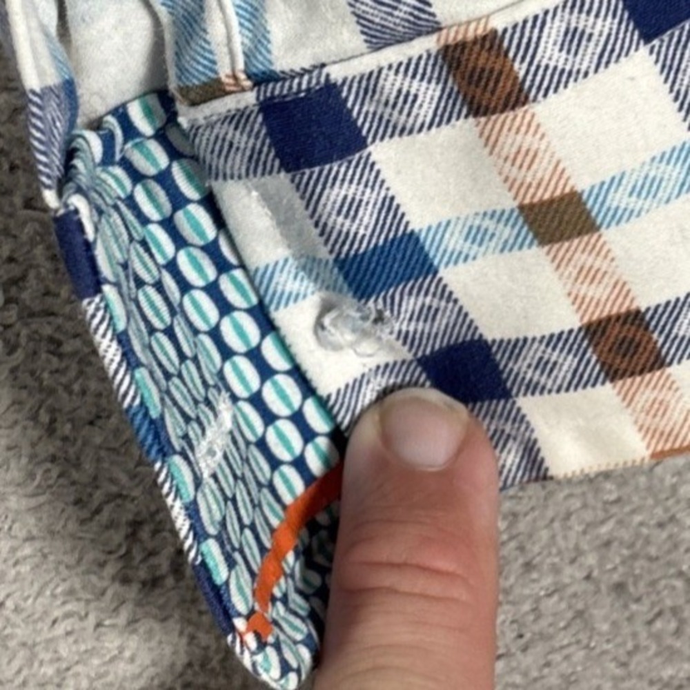 Butter Cloth Mens XL Button Down Shirt Long Sleeve Blue Plaid Cotton Geometric - Picture 6 of 15